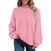 Women's Knit Jacquard Long Sleeve Crew Neck Chest Pocket Sweatshirt Casual Fashion Loose Versatile Pullover Hoodie