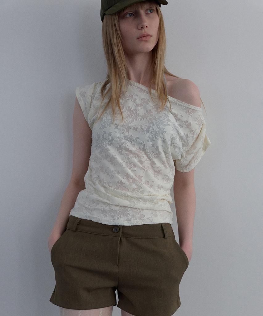 Unessin Jacquard Cowl-Neck Top_Ivory