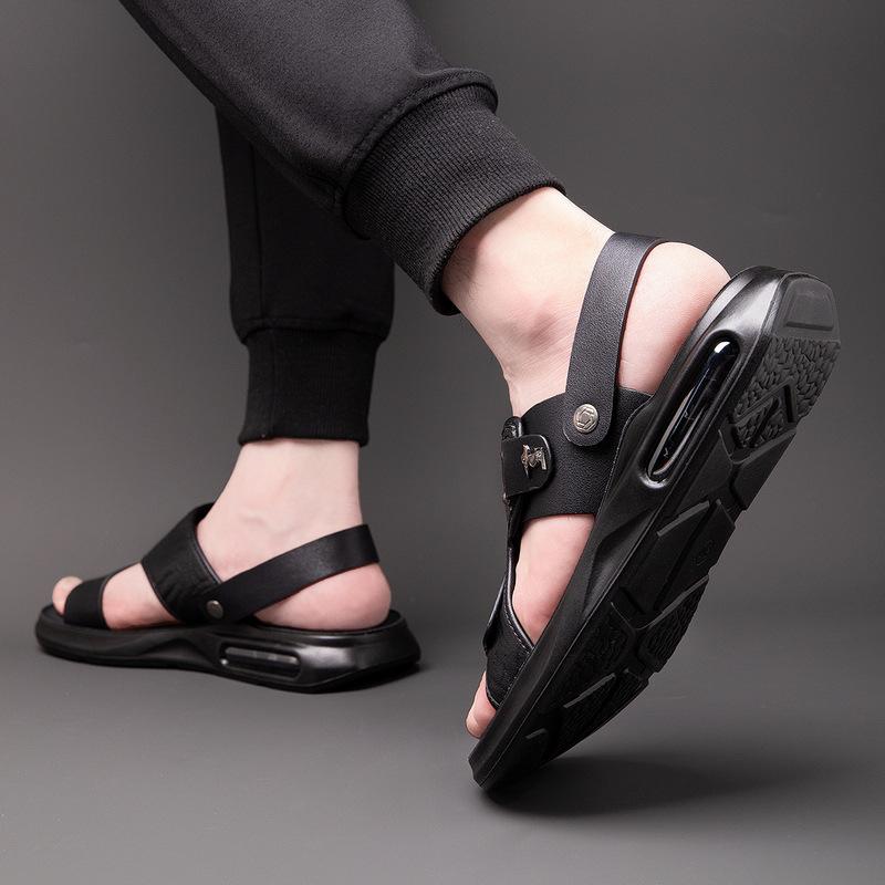 Fashion Men's Leather Sandals Men Summer New Sandals Slippers Adult Platform Beach Shoes Non-slip Open Toe Bounces Leather Sandals