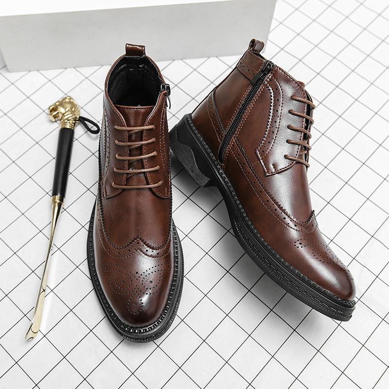 Nouvelles Bottines Brogue d'Hiver à la Mode en Cuir Verni pour Homme à Lacets Montantes pour Homme Plates Chaussures de Tous les Jours Tout Terrain