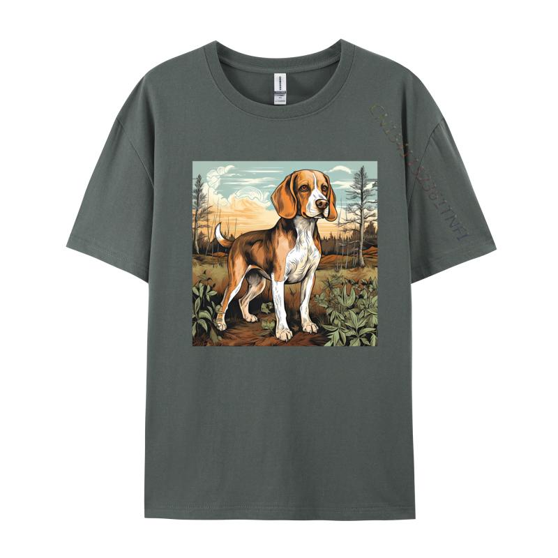 Hund Beagle Hund im Retro-T-Shirt Hund Outdoor Lässig Baumwolle Herren-T-Shirts Modische Enganliegende T-Shirts für den Herbst