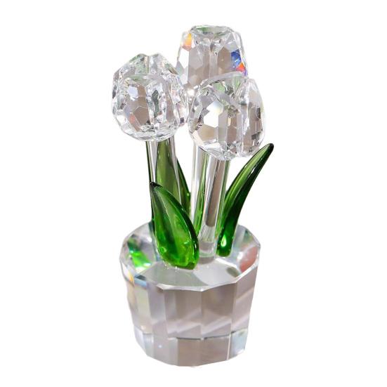 Faux Crystal Tulip Figurine Collectible Clear Tulip Flower Ornament Glass Flower Bouquet Gifts for Valentine's Day Birthday Women Girlfriend Wife