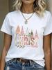 (Asian Size) truck cute Merry Christmas Women's Top Short Sleeve T-shirts O-neck T Shirt Print  Fashion Casual New Year Clothing Graphic Tee
