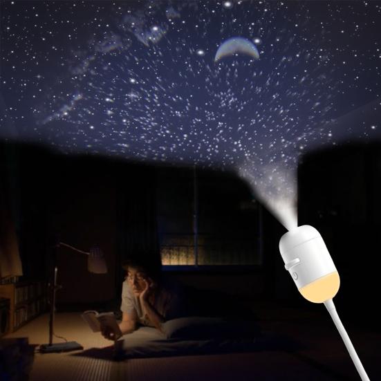 Filmli 2'si 1 Arada Yıldız Projektörü Gece Lambası, Yatak Odası için USB Yıldızlı Gökyüzü Gece Lambası Projektörü, 360° ile Mini LED Tavan Duvar Projeksiyon Lambası