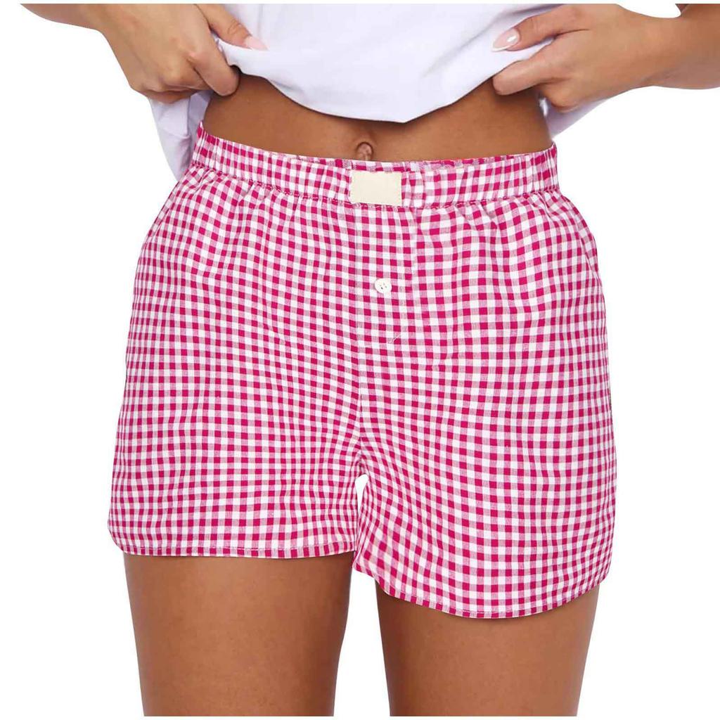 Shorts voor Dames Tiener-meisjes Elastische Tailleband Pull-on Rood Blauw Geruite Shorts Outfit Casual Lounge Zomer Shorts