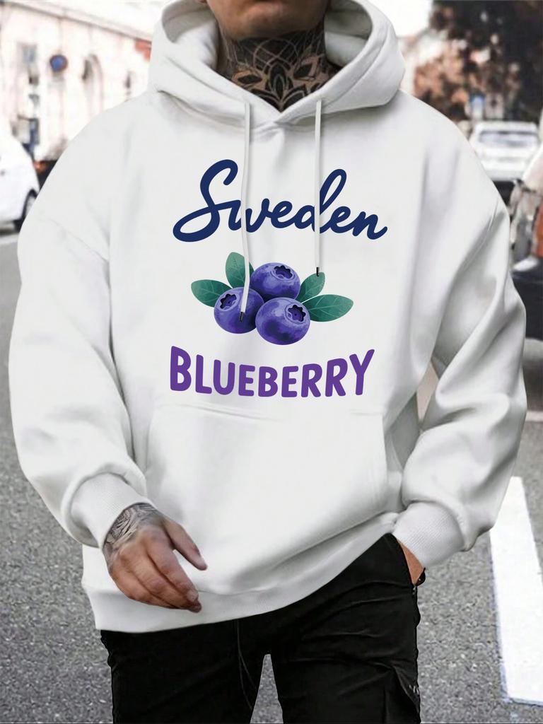 Sweden Blueberry Fresh Fruit Printing Men Hoodie Casual Multicolor Hoody Vintage Pocket Hoodies Comfortable Fleece Man Clothing