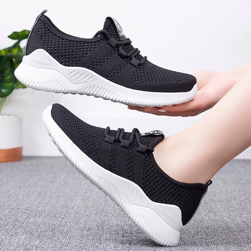 Women's Plus Size Breathable Flyknit Casual Sneakers - Versatile Solid Color