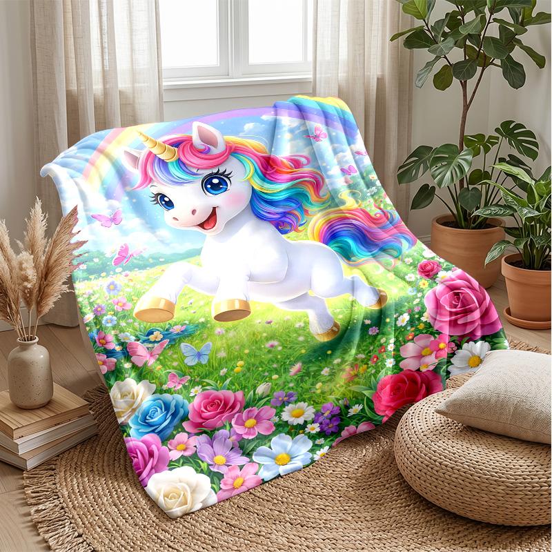 Regenbogenflügel Einhorn Thema Decke Leichte Warme Flanelldecke Dekorative Überwurfdecke für Heimdekoration