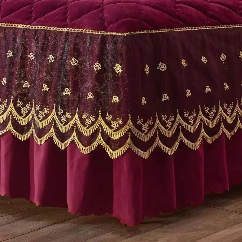 Luxury Winter Fast Warm Velvet Bed Skirt Ultra Soft Thick Flannel Quilted Bed Sheet Non Slip Bed Cover Bedspread King Size