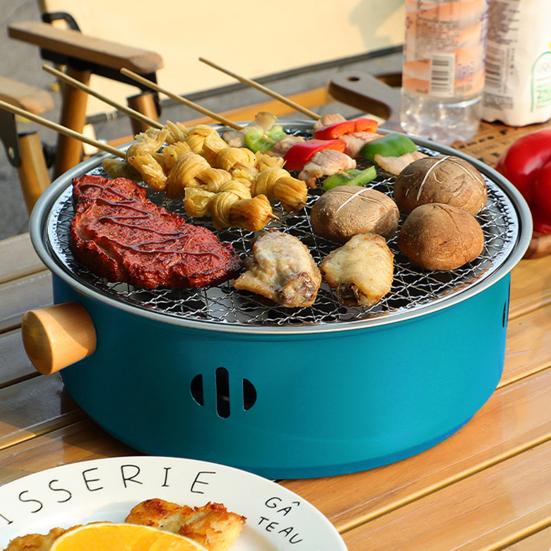 Aragaz BBQ din Oțel Inoxidabil, Grătar Portabil pe Cărbune, Grătar Antiaderent, Plită Multifuncțională pentru Ceai