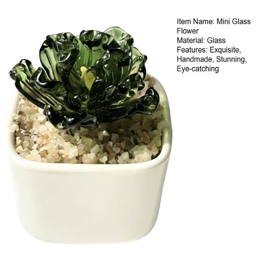Handmade Mini Glass Flower Figurine Cute Hand Blown Small Faux Crystal Flower Bouquet In Pot Gift for Mother's Day Birthday Christmas DIY Craft