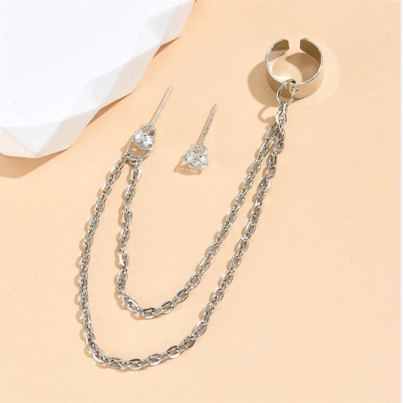 1Pcs New Fashion Bohemian Ear Clip Earring for Teens Women Men Simple Fake Cartilage Long Tassel Chain Ear Cuff Zircon
