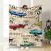 Route 66 Vintage Car Map Blanket Bedroom Blanket for Livingroom Couch Lunch Break Soft Throw for Friend's Festival Gift