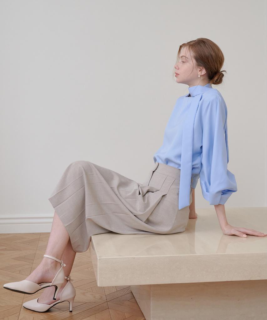 Bye Bye Seop Side Tuck Long Skirt Beige [T41]