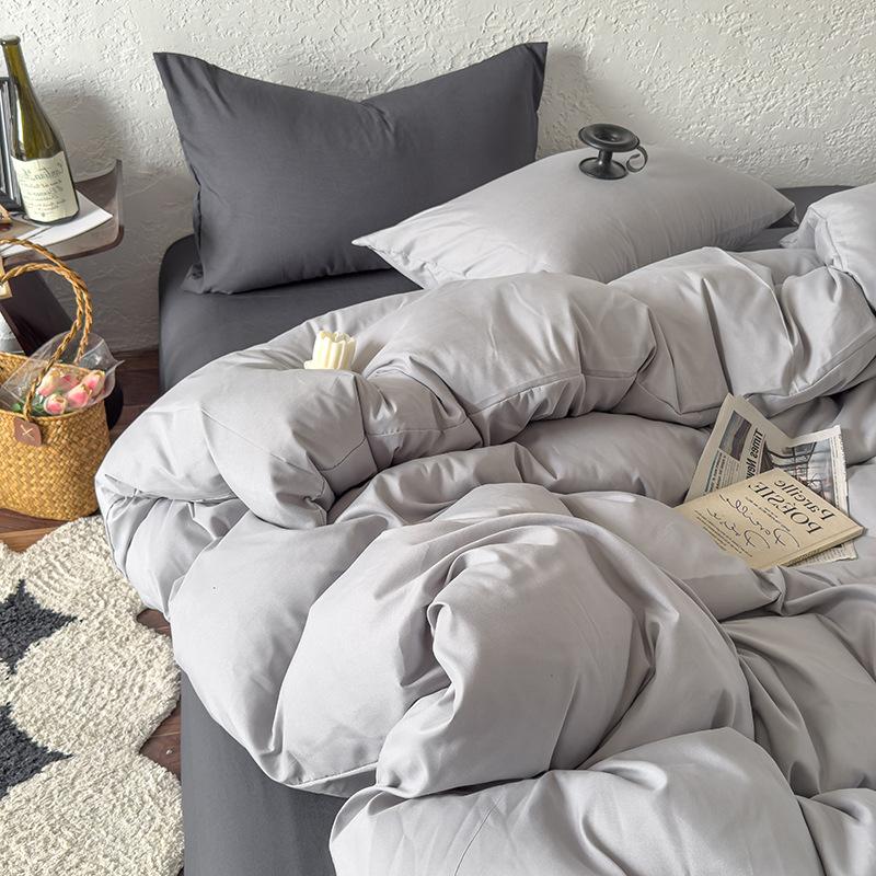 Solid color mixed and matched washed cotton 4-piece set bed sheet 4-piece bed hat four-piece set simple and comfortable