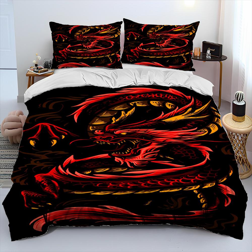 Ensembles de literie imprimés dragon rétro 3D Ensemble exquis de fournitures pour lit Housse de couette Ensemble couette de lit Ensemble de literie Cadeau d'anniversaire de luxe