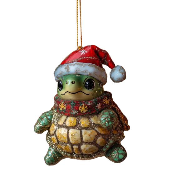 Přívěsek na vánoční stromeček Dekorace Želva s čepicí Santa Clause Design Třpytivá ozdoba Dekorace na sváteční párty