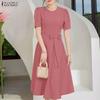 Women Casual Round Neck Summer Short Sleeve Dress
