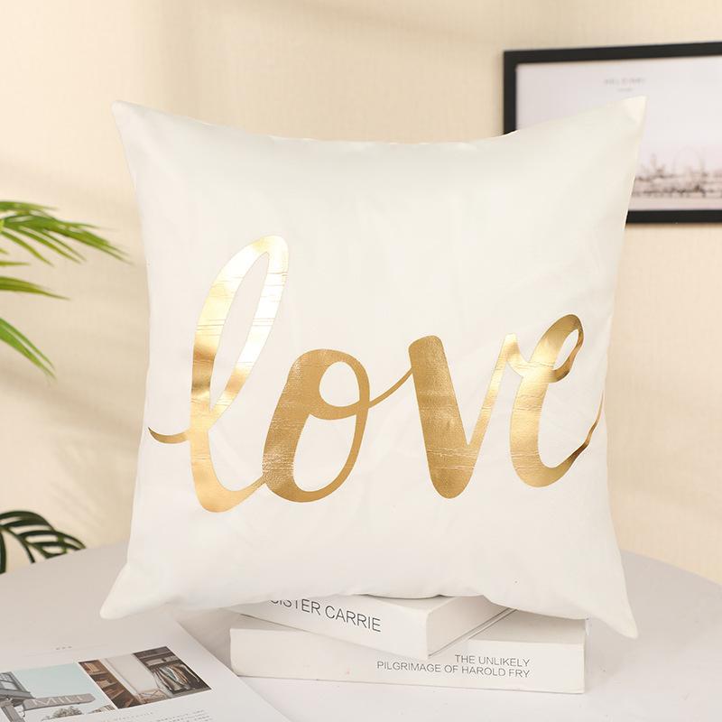 Ins Nordic Style Square Short Plush Bronzing Pillow Case Sofa Bedroom Cushion Car Office Lumbar Pillow Soft