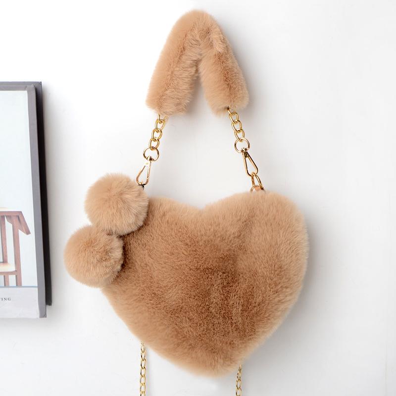 Women Hand Bags New Plush Love Heart Shaped New Fashionable Solid Color Soft Comfortable Purses and Handbags Bags for Ladies