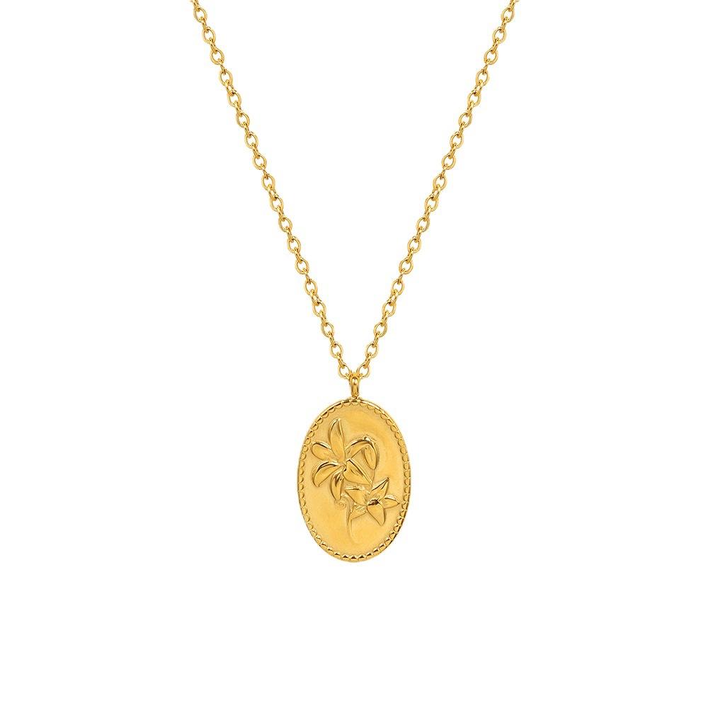Marka Hot Wind Oval Rose Clavicle Chain Titanium Steel 18K Gold, Non-Fading Pendant Necklace