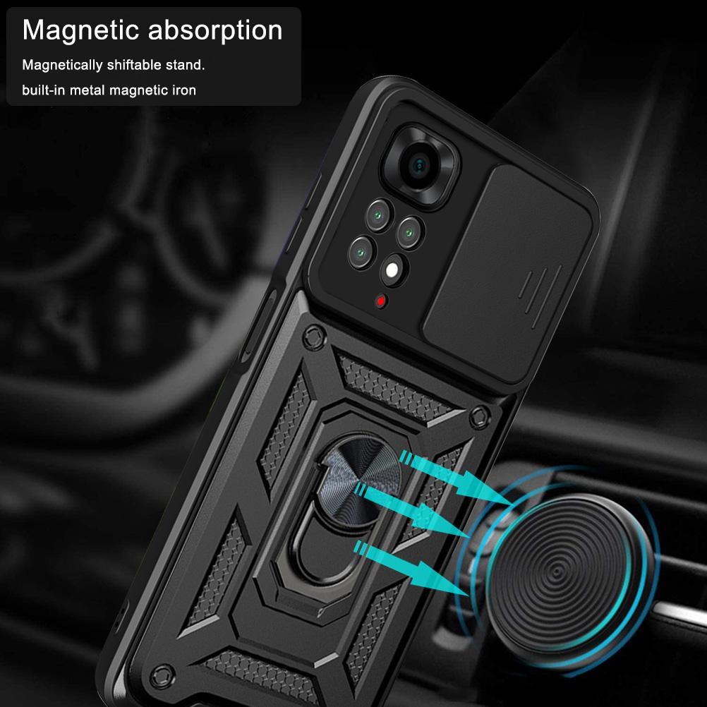 For Xiaomi Redmi Note 11S Case Armor Shockproof Ring Holder Slide Window Lens Protection Phone Cover For Redmi Note 11 Pro Cases