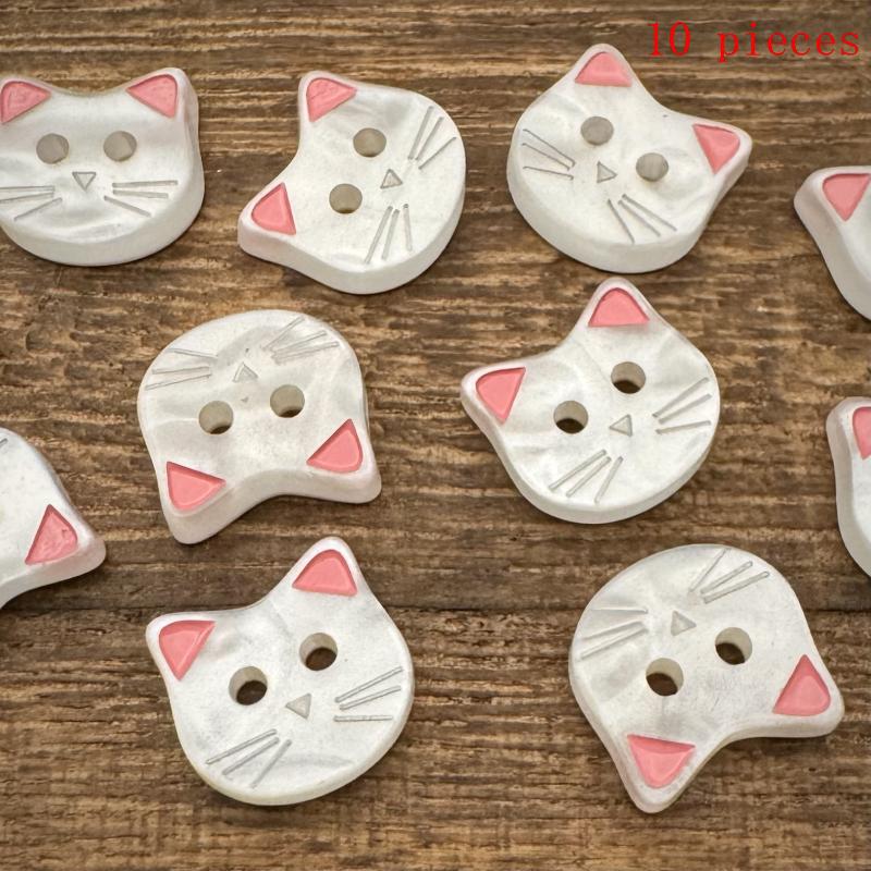 Pack of 10 Adorable Cartoon Cat Buttons with Ears; Stylish Resin Fasteners for Crafting