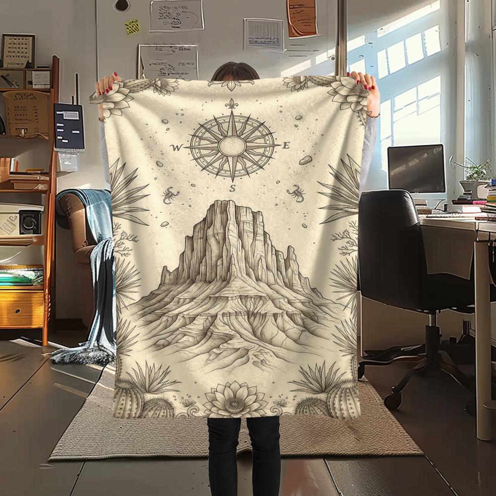1PC Desert Mountain  Print FlAannel Blanket, High quality Comfortable for All Seasons, Home Decor, Warmth and Comfort