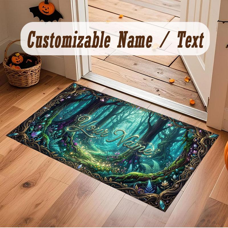 Covor de podea din catifea de cristal cu tematică Pădure de ciuperci, covor cald personalizat cu nume/text, decorațiune pentru casă