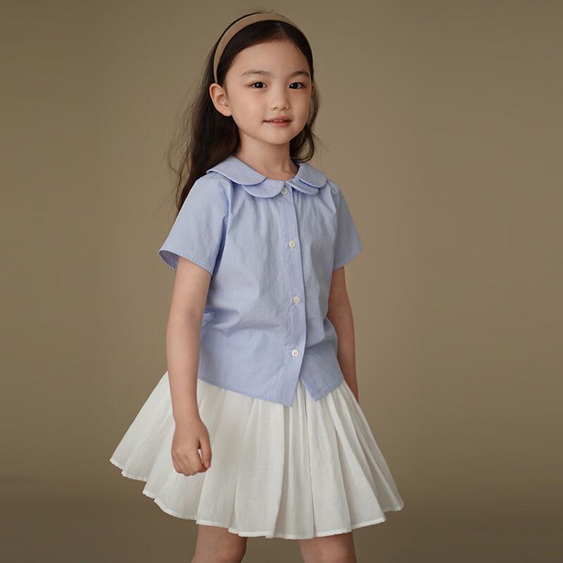 Hacikis Girls' Petal Collar Short-Sleeve Cotton Shirt