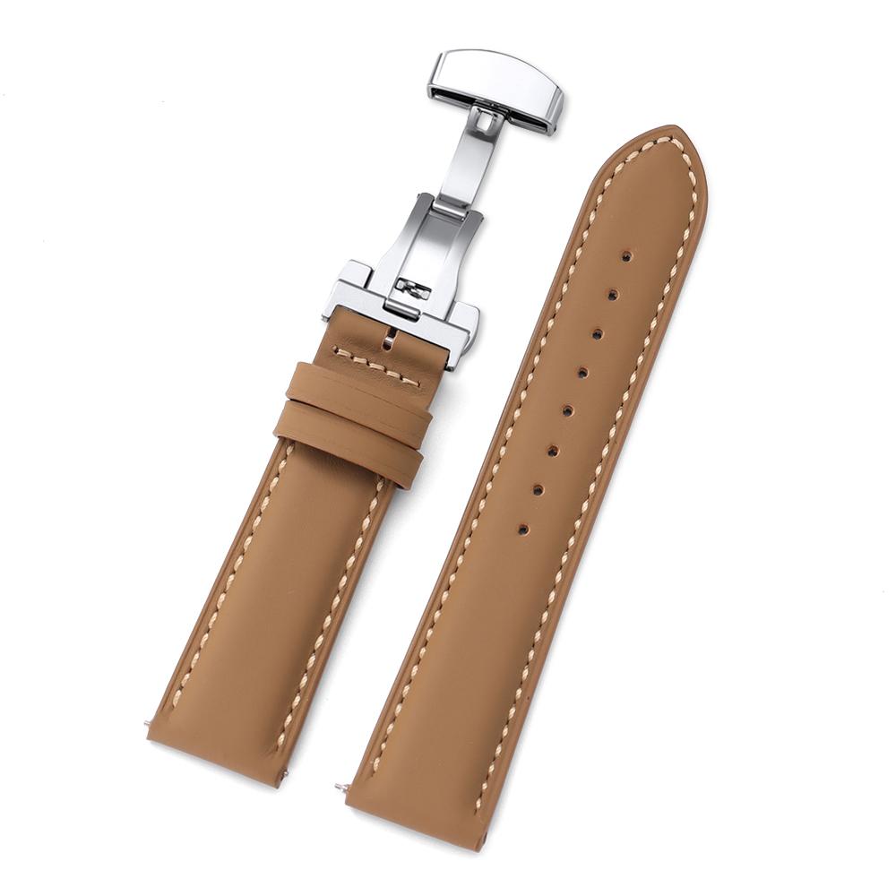 18mm 20mm 22mm Echt Kalfsleren Horlogeband Zakelijk voor Omega Horlogeband voor Seiko Vlindergesp Stiksels Bruine Band