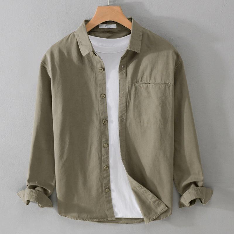 Casual Shirt Fashion Gentleman Breathable Pure Cotton British Style Outdoor Solid Color Slim Casual Long Sleeve Cotton Shirt