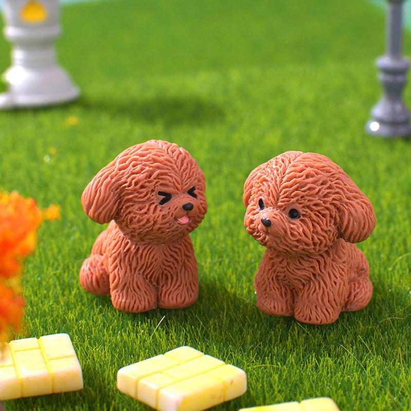 Miniature Brown Teddy Puppy Figurine – Cute Micro Landscape Ornament for Home Desktops