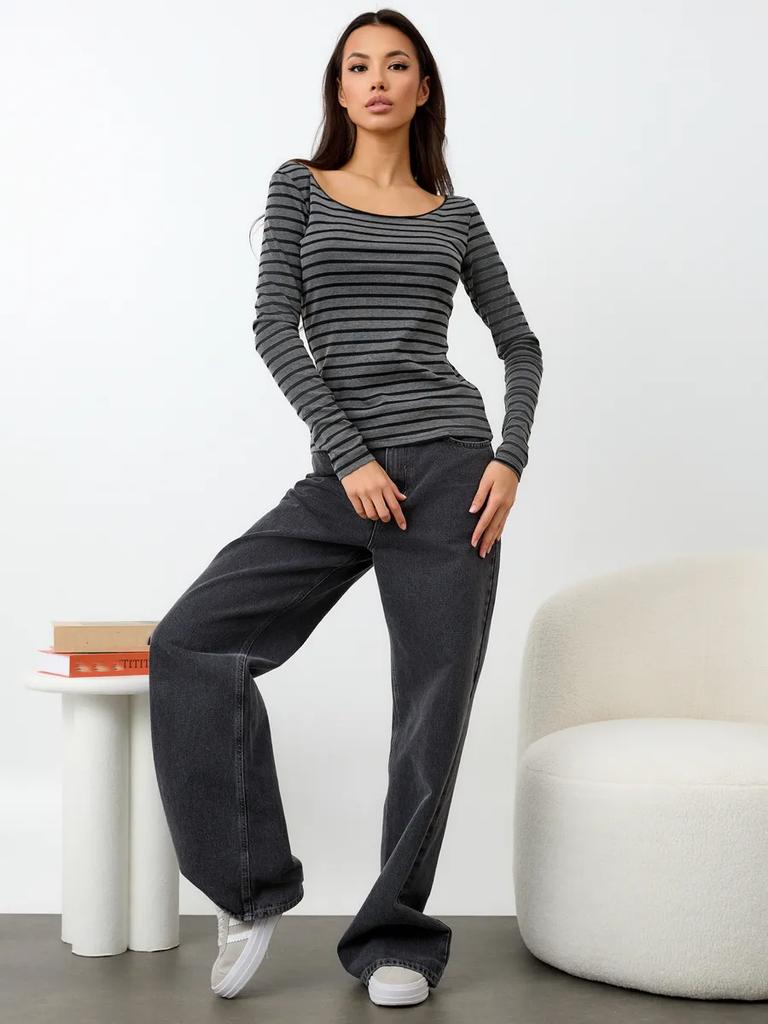 Women's Striped Long-sleeved T-shirt Y2k One-shoulder Tops Casual Slim Fit Hot Girl Vintage Style Fashion Clothes