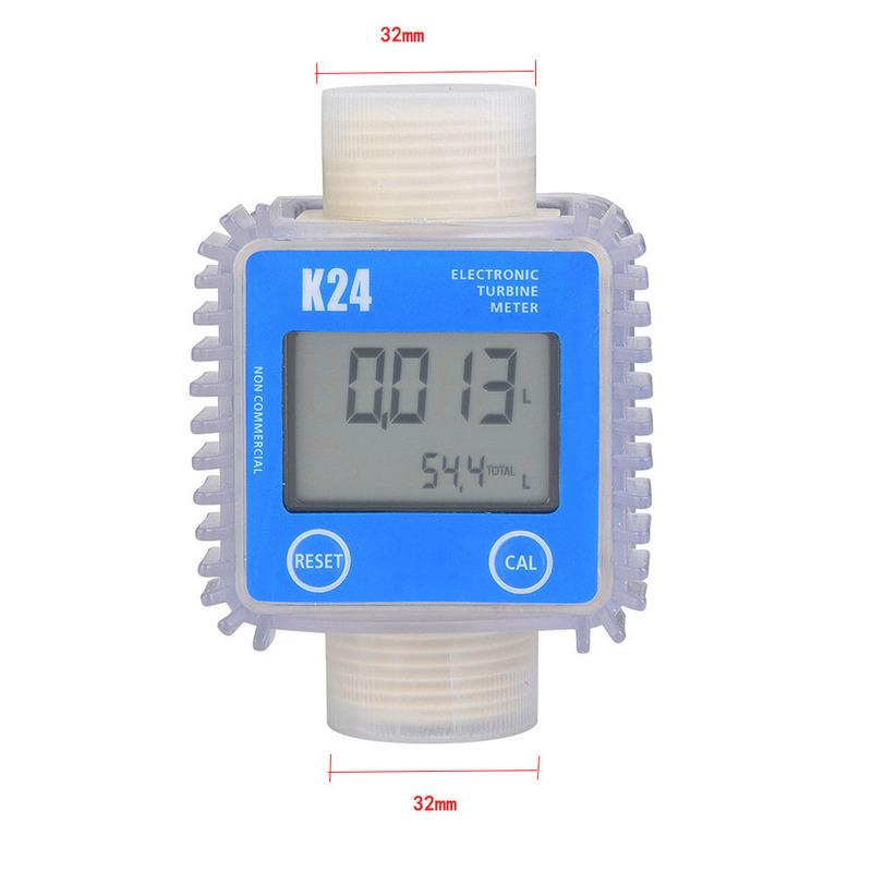 K24 Digital Diesel Oil Fuel Meter Gauge Turbine Meter Chemicals Water Sea Liquid Turbo LCD Flow Meter Measuring Tool