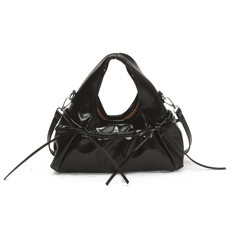 Korean Style Ballet Core Ruched Bow Bag For Women Fashi Shoulder Crossbody Bag Elegant Underarm Hobo Bag Niche Handbag