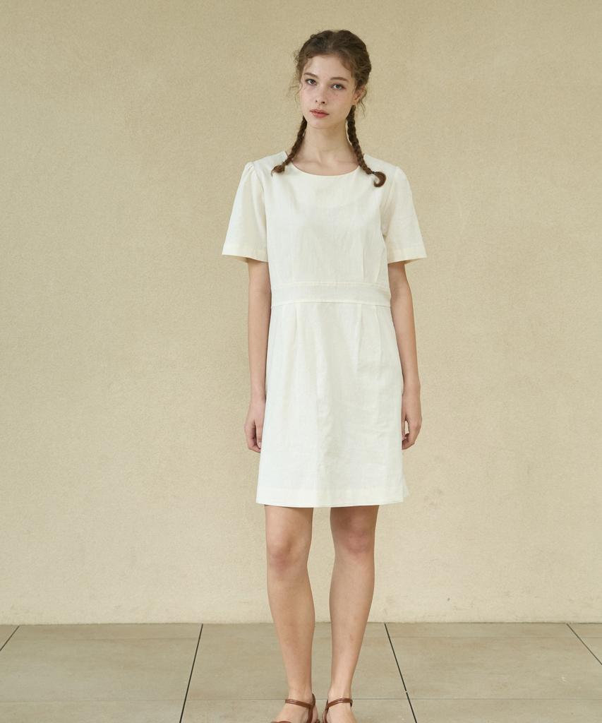 Wioi Linen Shirring Dress_Beige