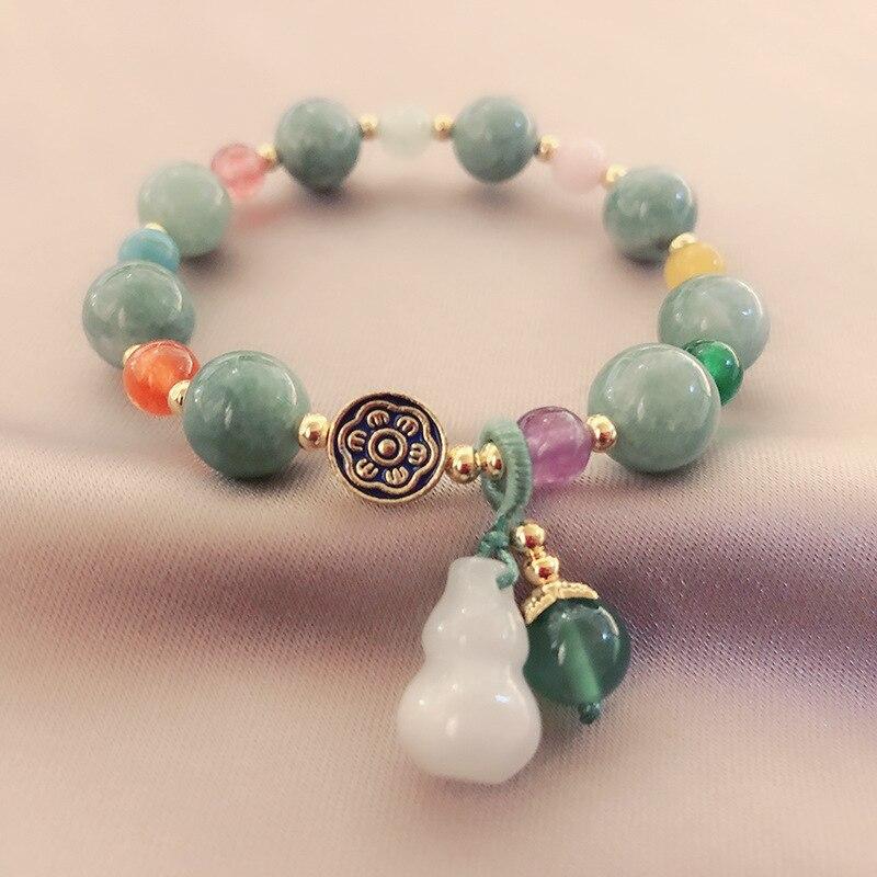Natural Jade &Chalcedony Beaded Bracelet For Women Green Gourd Ethnic Lucky Couple Bracelets On Hand Fashion Jewelry 11 .11 Ybr214