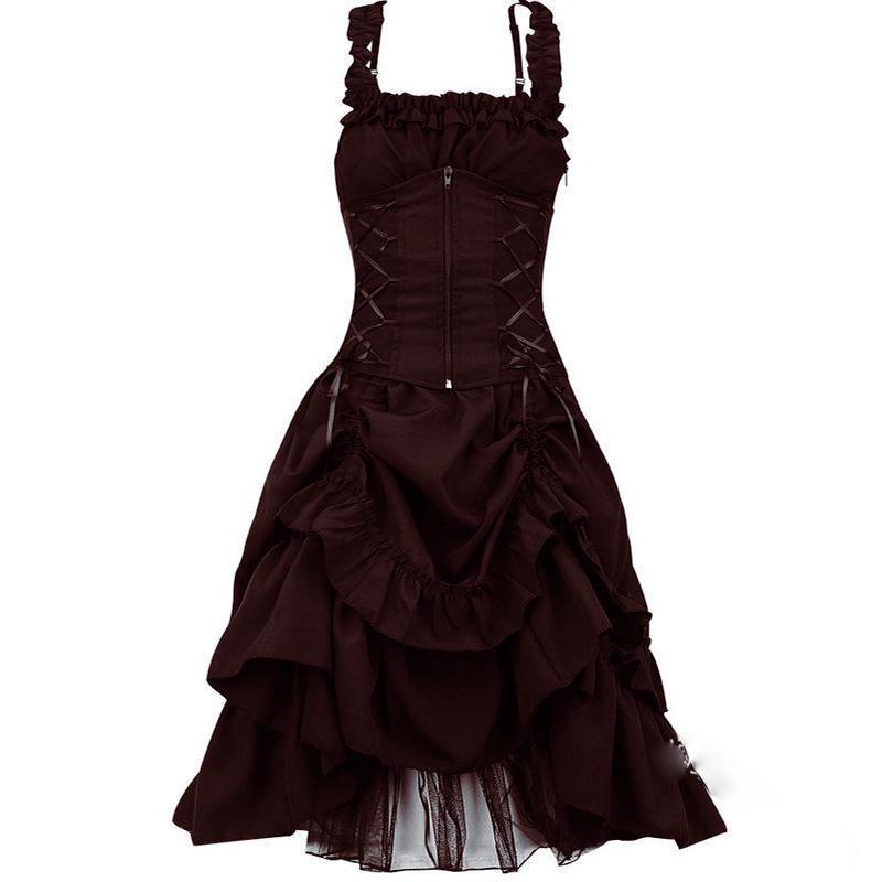 Frauen viktorianischen Gothic Kleid Vestidos Retro Lolita Palace Gericht Prinzessin Halloween Punk Cosplay lange Sommerkleid
