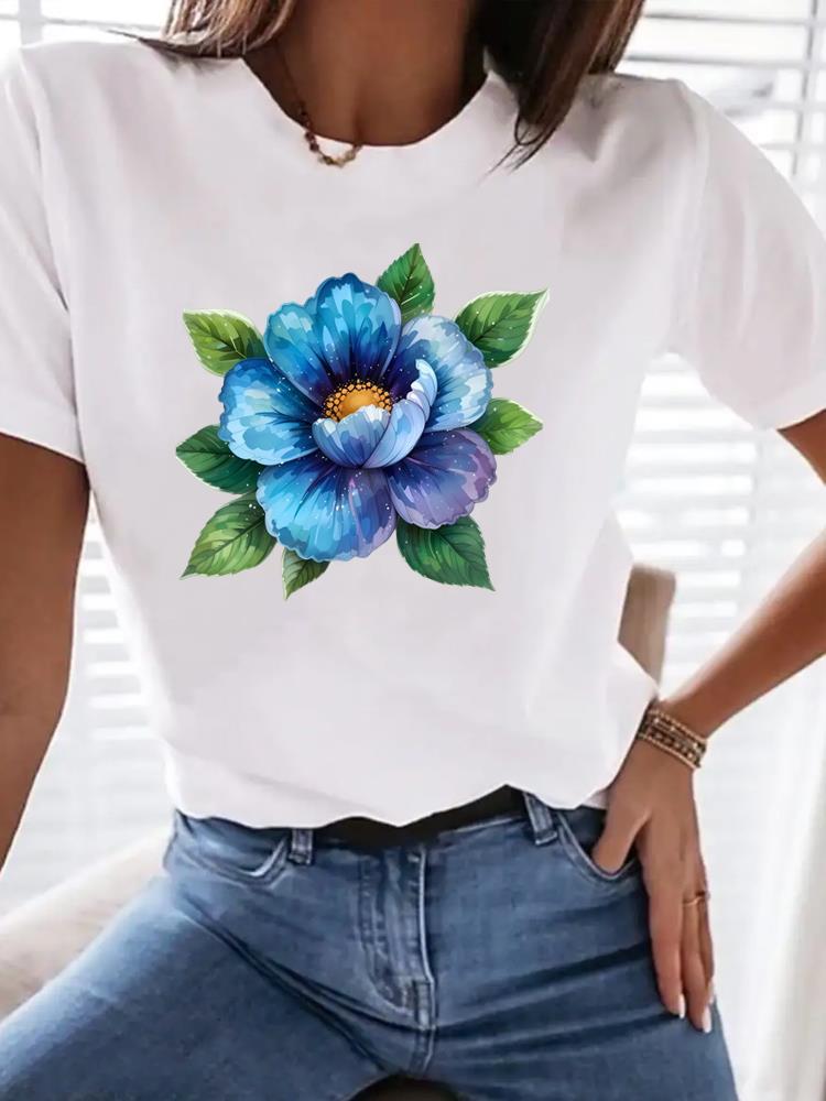 (Taille asiatique) tendance florale doux Imprimé Vêtements Féminins T-shirt Mode Femme T-shirt Haut Femme Manches Courtes T-shirts Graphiques