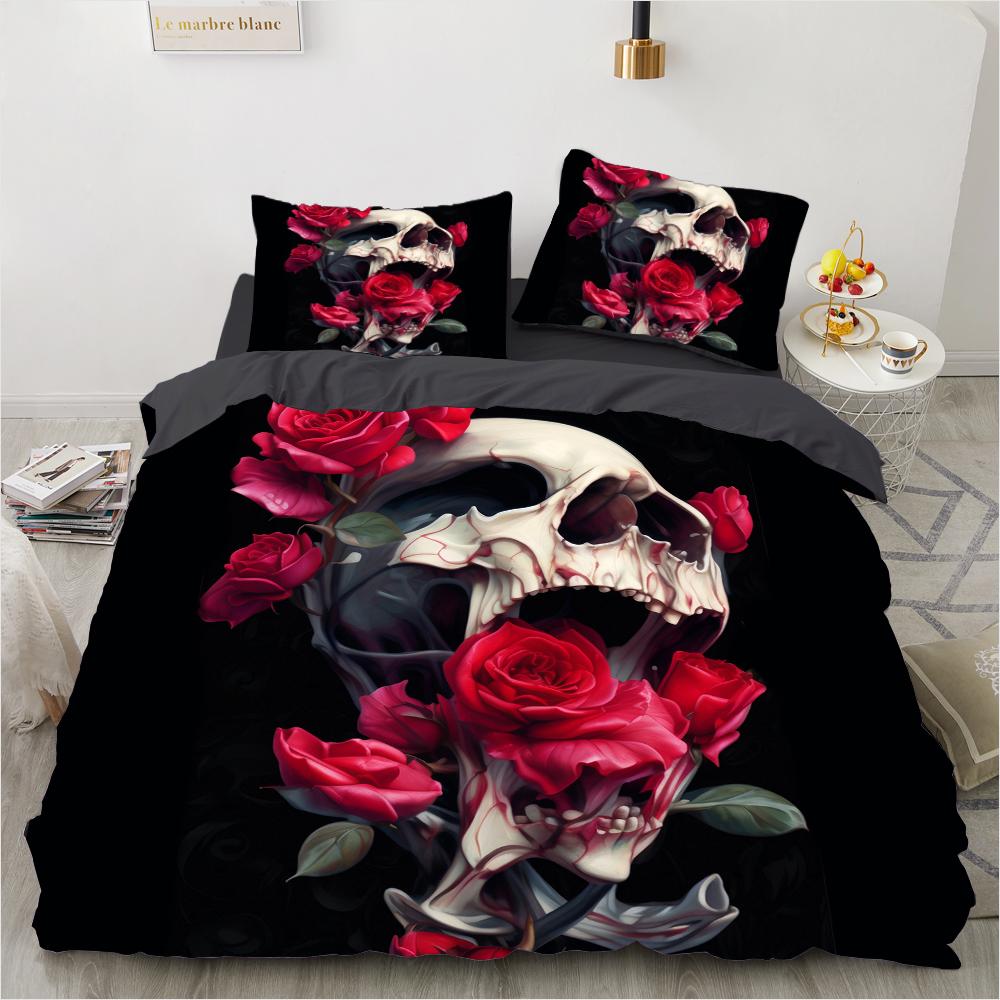 Rose Skull Bedding Set Famous Anime Duvet Cover Sets Comforter Bed Linen Twin Queen King Single Size Dropshipping Gift