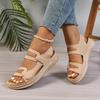Casual Hollow Out Nude Velcro Sandals Women 2025 Summer Round Toe Wedge Heel Sandals Comfortable Soft Sole Non Slip Mom's Shoes
