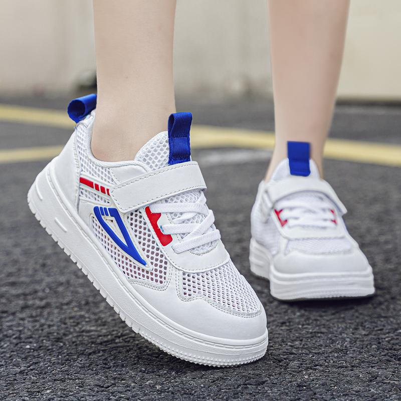 Boy's Girl's White Skateboard Shoes Mesh Leather 4 Seasons School Teenagers Flat Sneakers Soft Breathable Sports Walking for Kid