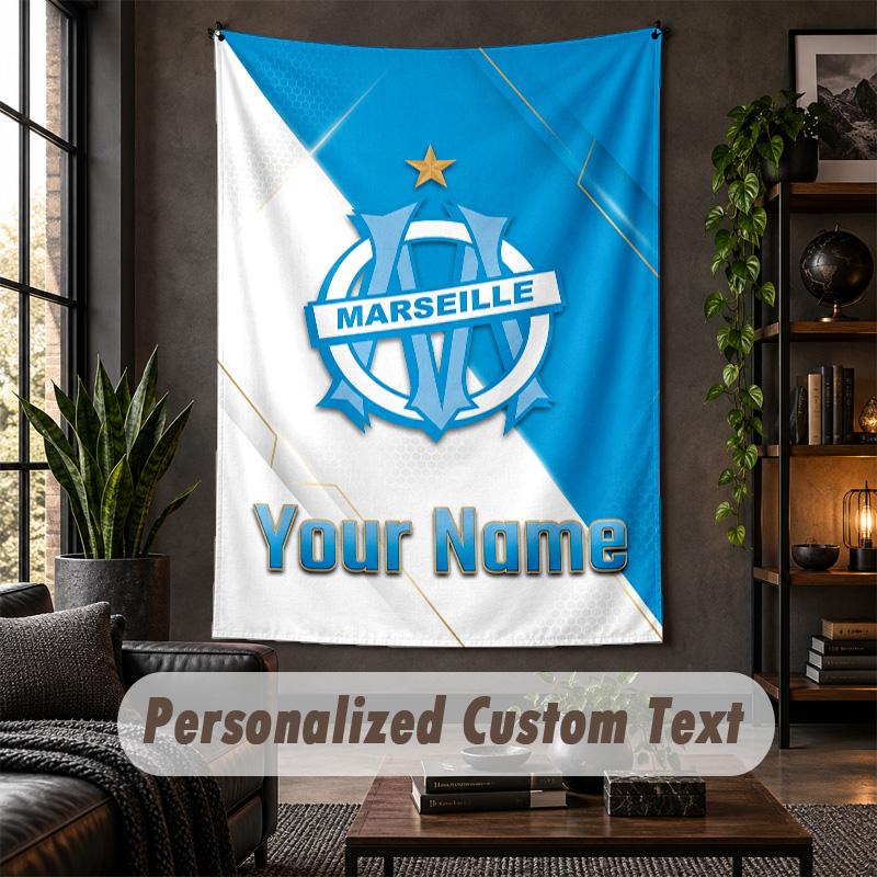 Personalized Wall Tapestry,Olympique Marseille FC Custom Text, Soft Fabric Wall Art For Indoor Decoration