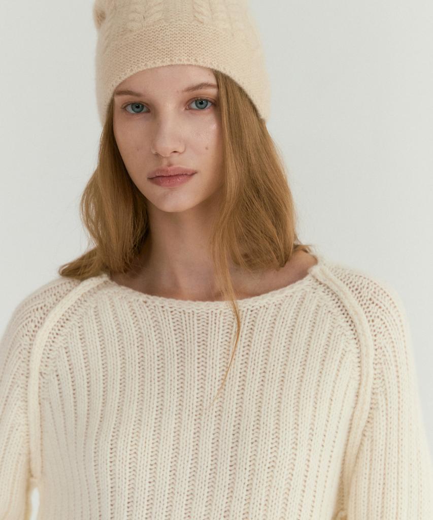 LEI AVERY Merino Wool Rib Boatneck Raglan Knit (Ivory)