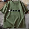 Fem humörkatter T-shirts Översized kattmamma T-shirt Rolig Bomull Kortärmad Kattälskare T-shirt Herr Dam Avslappnad O-hals Sommar Toppar