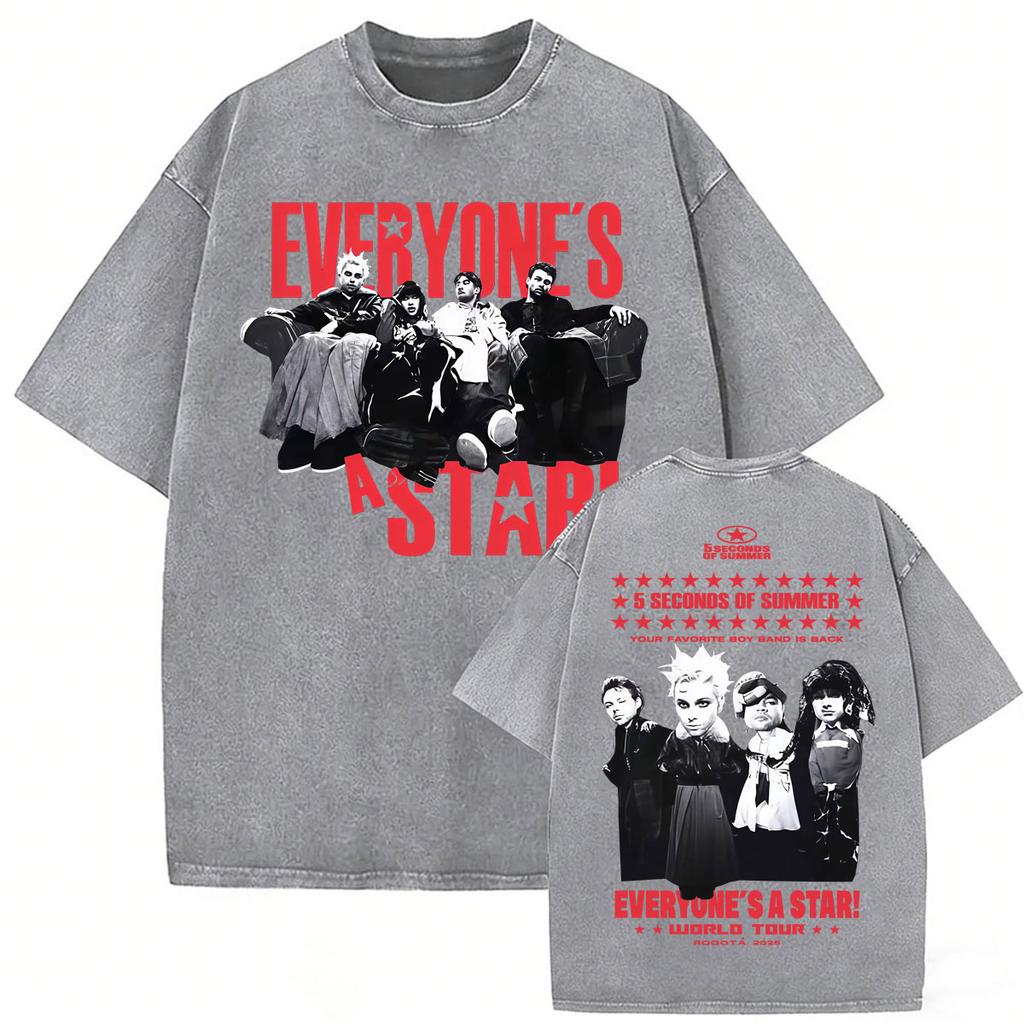 5 Seconds of Summer Everyone's A Star Wereldtour 2026 Vintage Gewassen T-shirts Heren Dames Mode Hip Hop Gotisch Oversized T-shirt