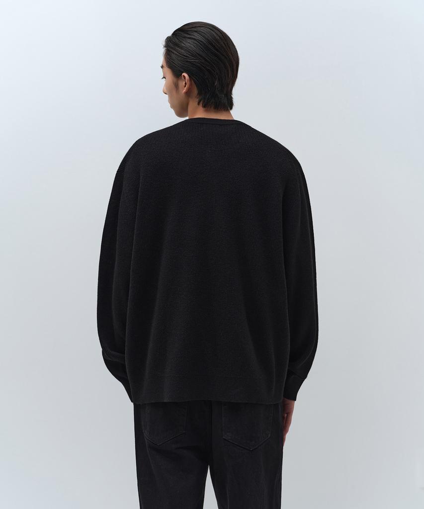 Musinsa Standard [Victoria Wool] Maglia a coste minima con scollo Henley [Nero]
