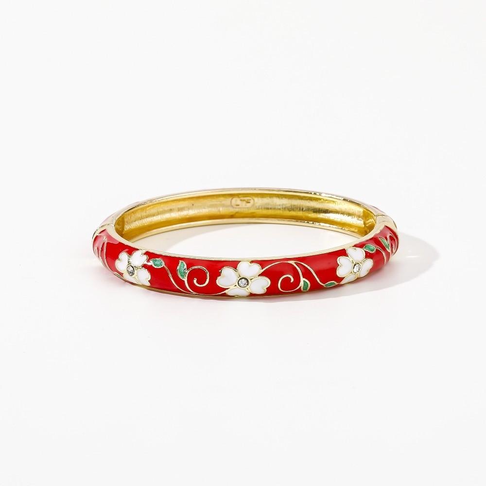 Enamel Vintage Cloisonne Bangle Cherry Blossom Traditional Chinese Flower Bangle Ethnic Chinese Women's Hand Bracelet