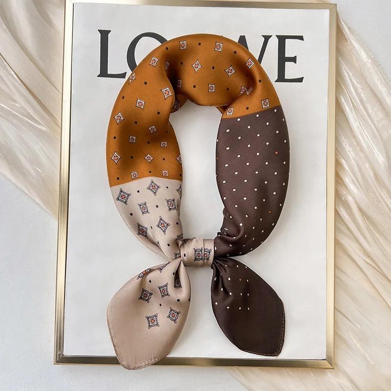 New silk scarf women's fashion versatile sense 70 square scarf neck protection scarf spring and autumn retro scarf tied bag